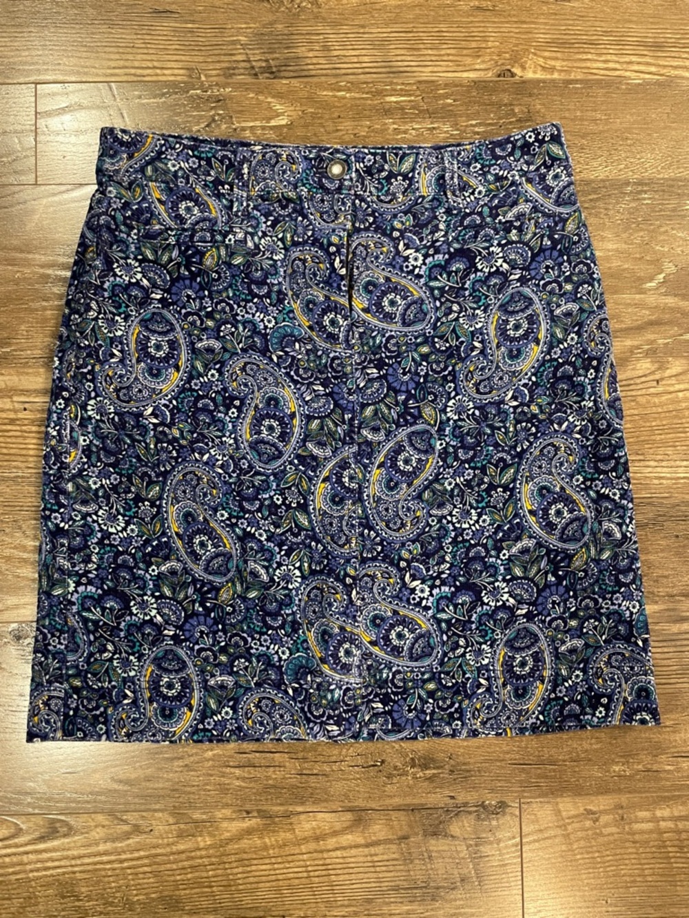 Talbots Petites Navy Paisley Corduroy Skirt Size 8p